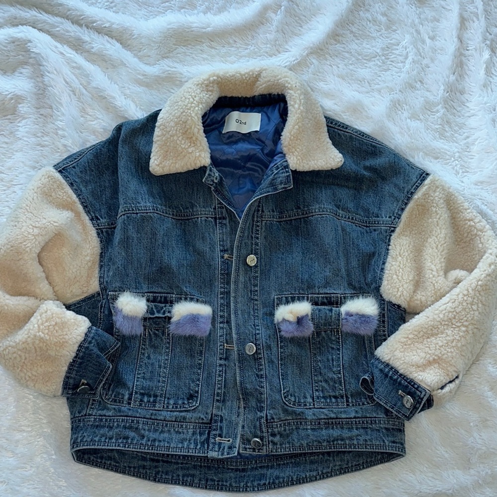 O'2nd Blue and Cream Jean Jacket with Sherpa Collar